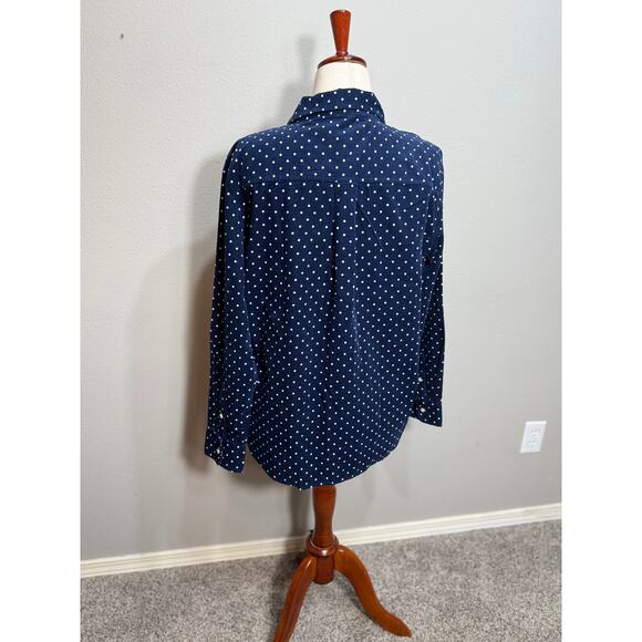 Loft blouse blue fine wale corduroy white dots button up collared Sz L NWT - Picture 5 of 7